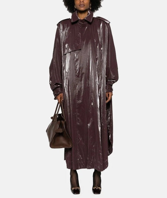 Burgundy Nylon Trench Coat/Cloak