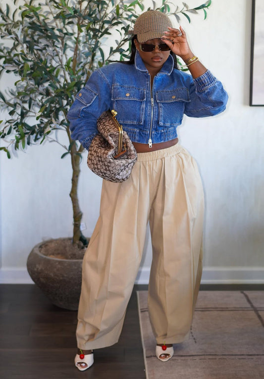 Kolbe Cropped Denim Bomber Jacket