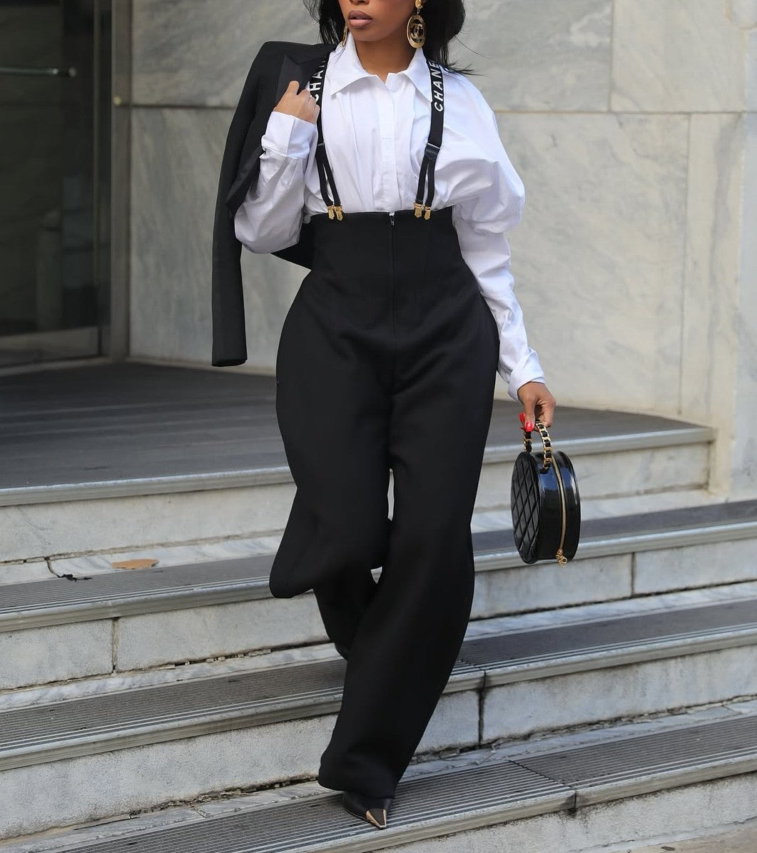Stylish High-Waisted Wide-Leg Overalls