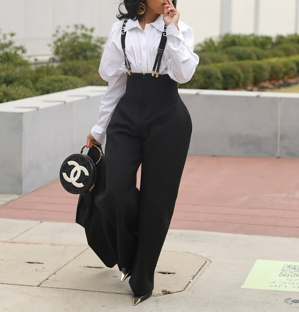 Stylish High-Waisted Wide-Leg Overalls