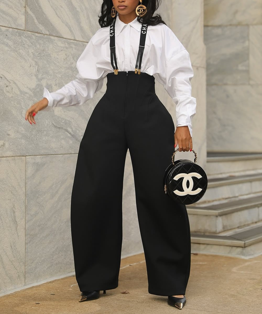 Stylish High-Waisted Wide-Leg Overalls