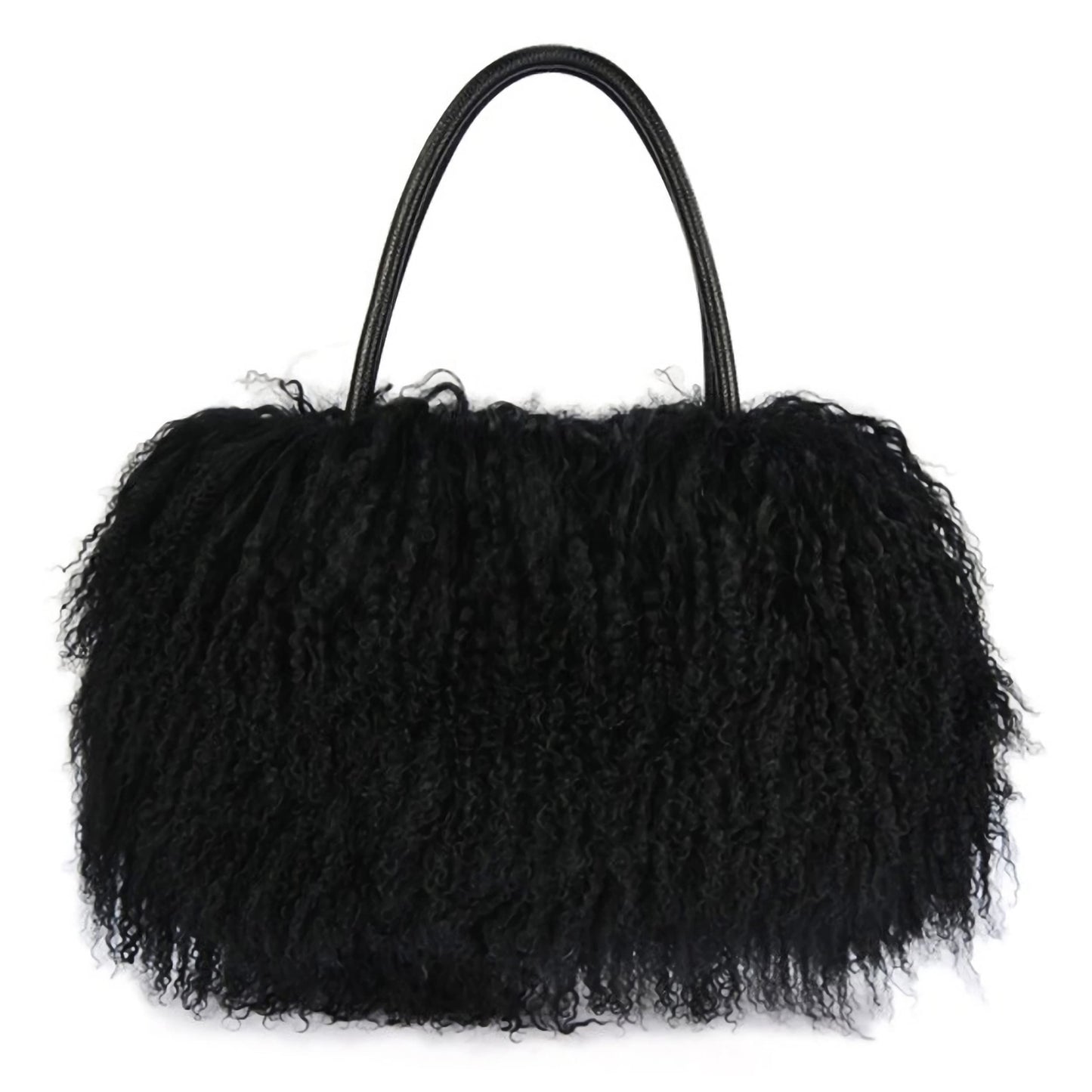 Luxury Natural Wool Handbag With Genuine Leather Handle