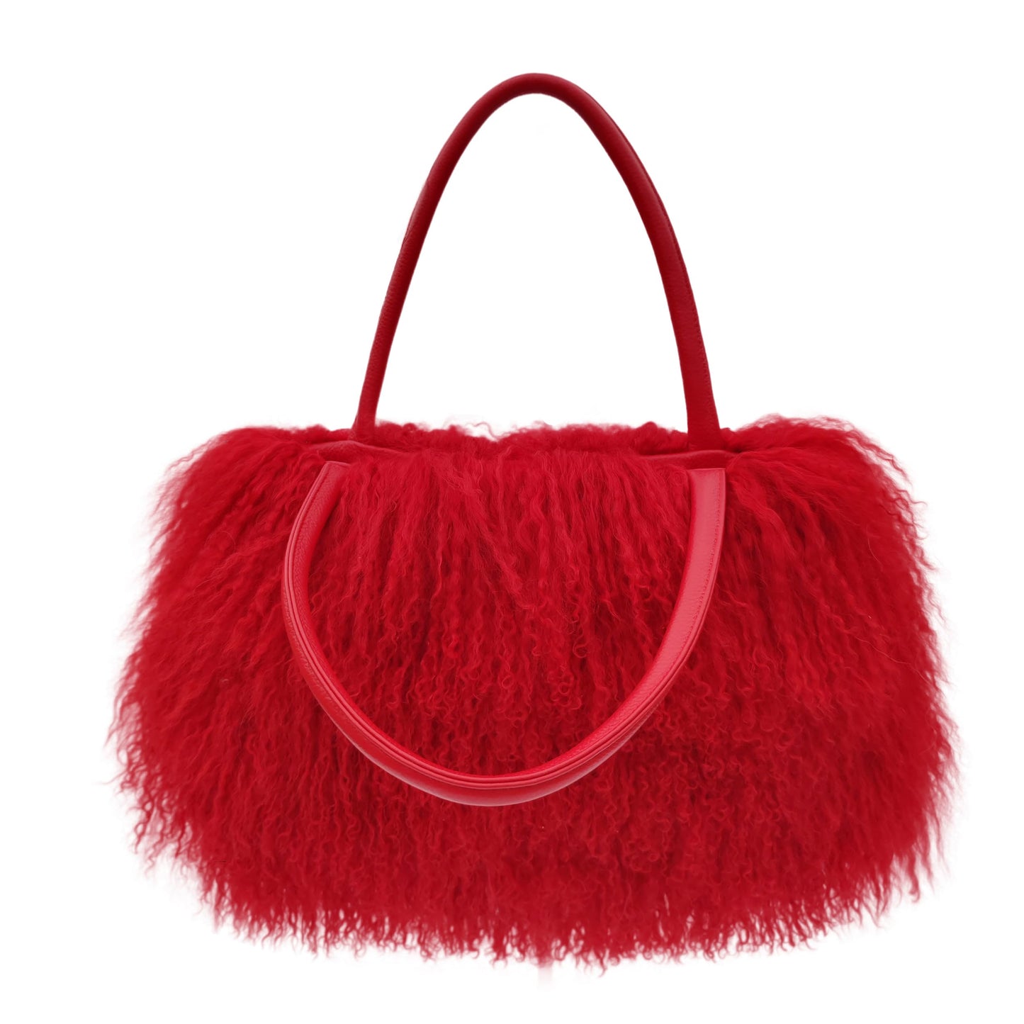 Luxury Natural Wool Handbag With Genuine Leather Handle
