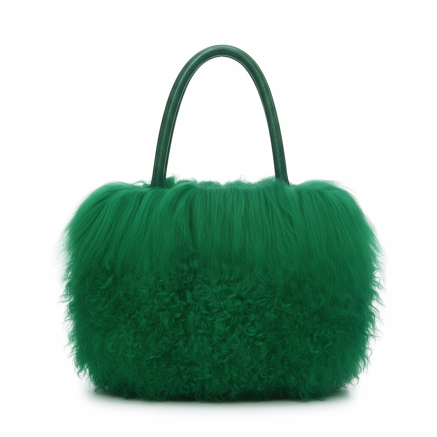 Luxury Natural Wool Handbag With Genuine Leather Handle