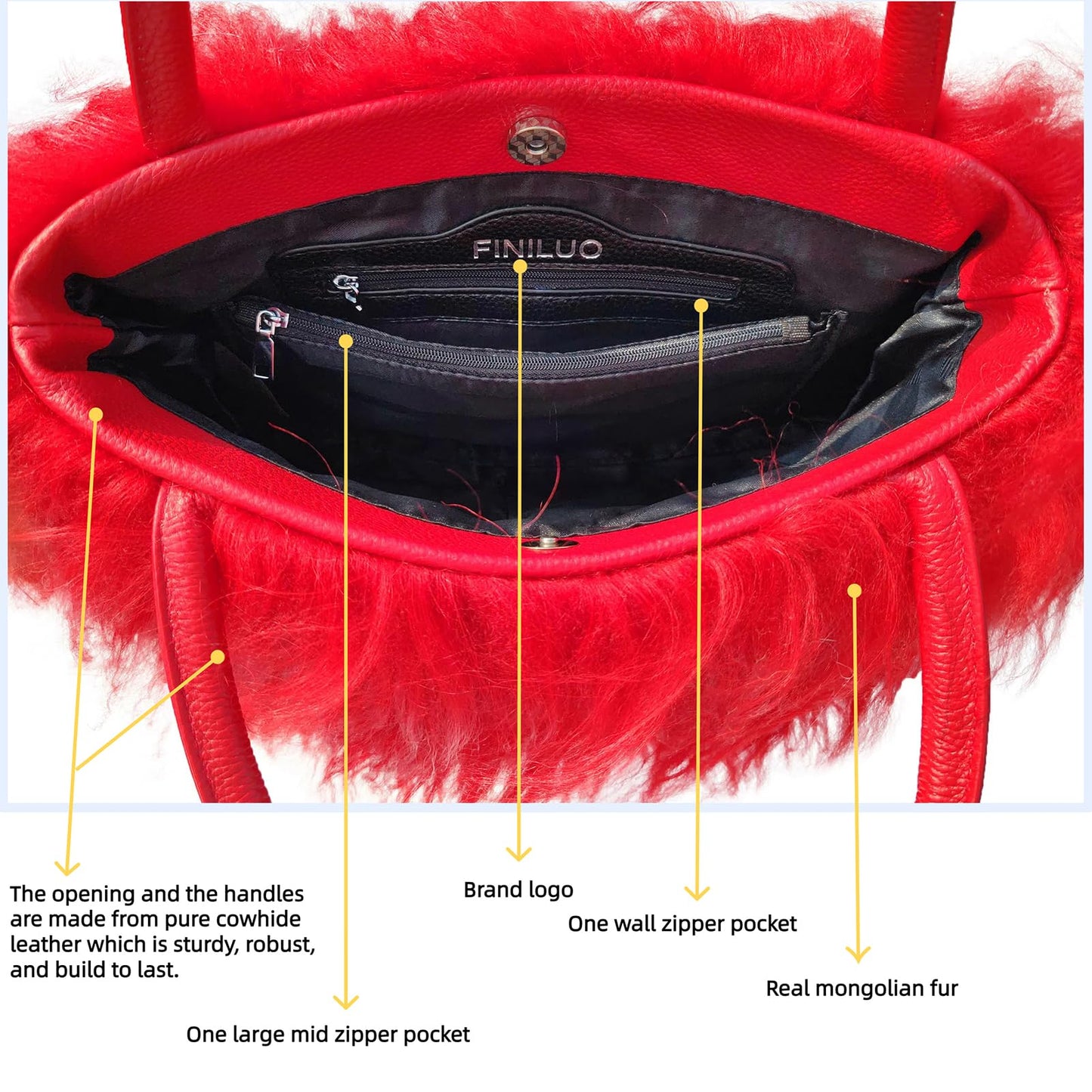 Luxury Natural Wool Handbag With Genuine Leather Handle