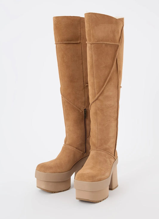 Calf-length Square Toe Platform Boots