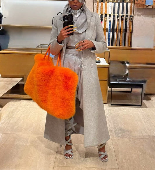 Large Faux Fur Tote In Orange