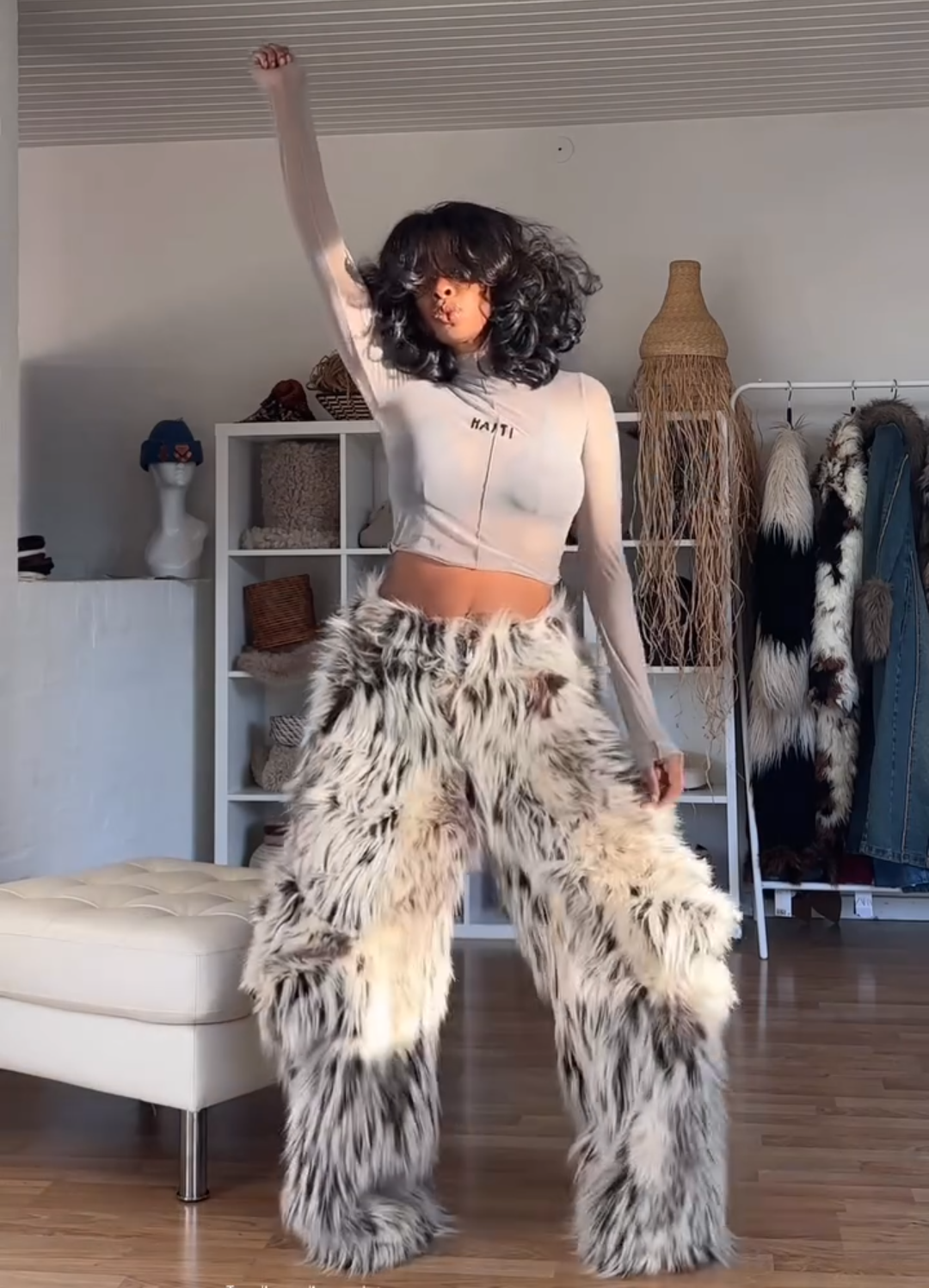 Thick Faux Fur Wide Leg Pants