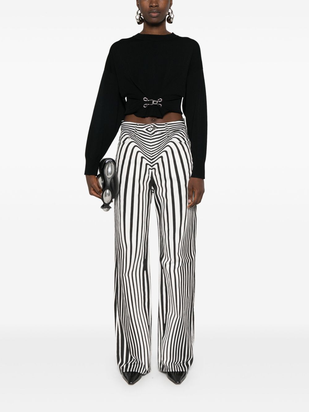 Body Morphing Printed Denim Pants Black And White