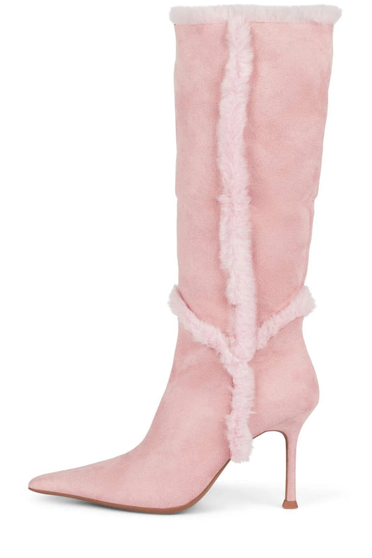 Fold-Over Knee-High Faux-Fur Heeled Boot