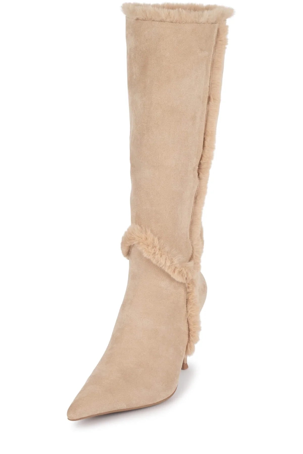 Fold-Over Knee-High Faux-Fur Heeled Boot