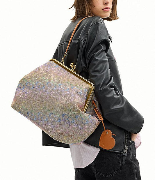 Large Kisslock Frame Bag In Crystal Signature Jacquard