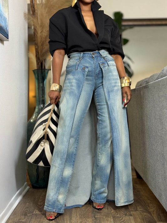 High Rise Vintage Washed Wide Leg Jeans