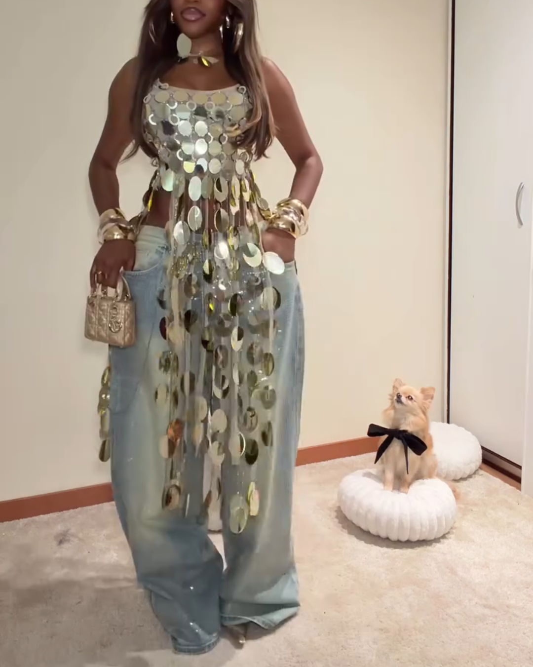 Gold Sequined Tassel Top