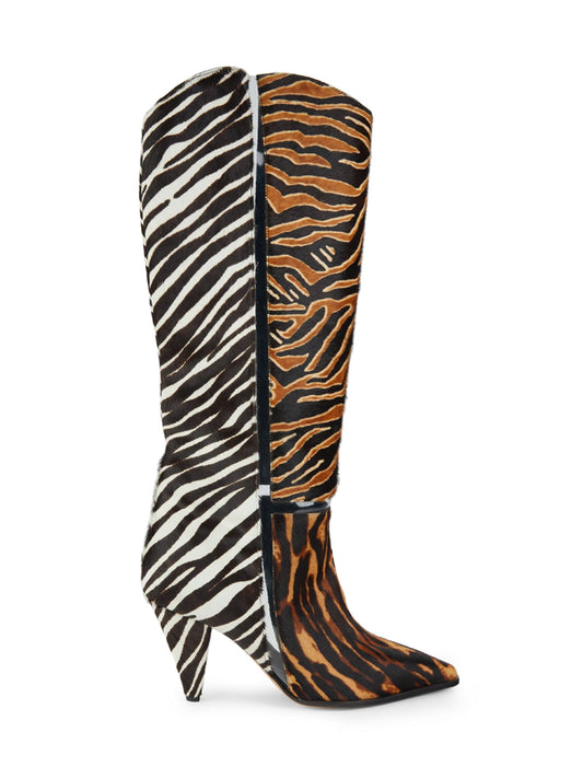 Zebra-Print Calf Hair Tall Heel Boots