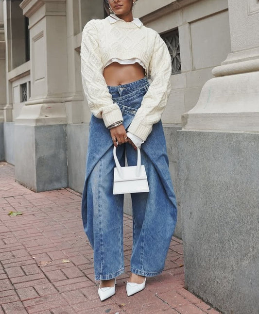 Shirt Collar Cropped Knit Top