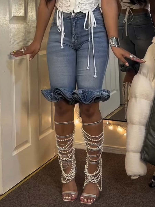 Layered Ruffled Denim Short