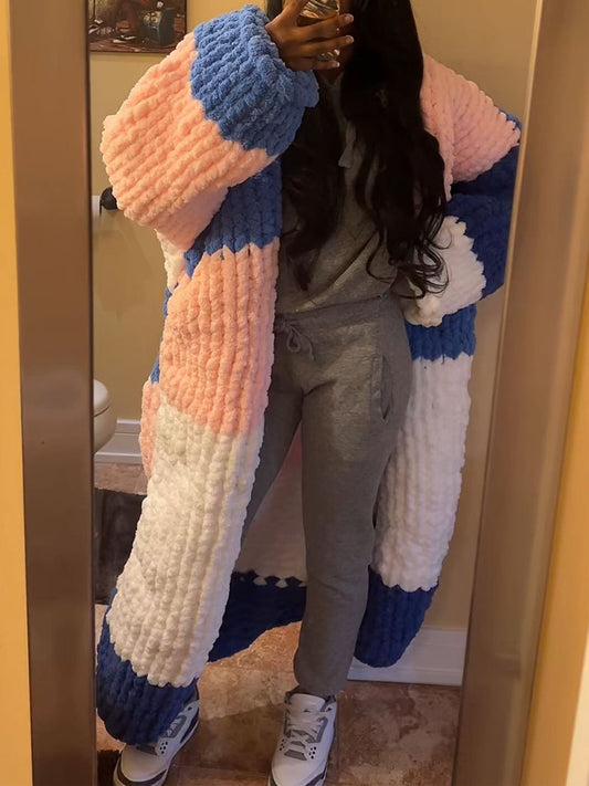 （✔️Free shipping）Oversized Balloon Sleeves Color Block Cardigan