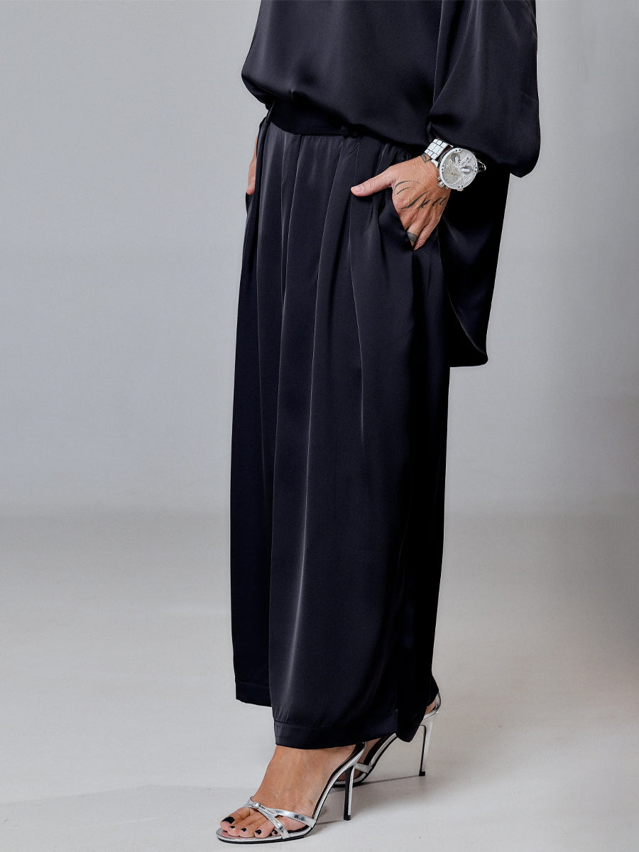 Graceful Shoulder Bow Satin Two Pieces Set