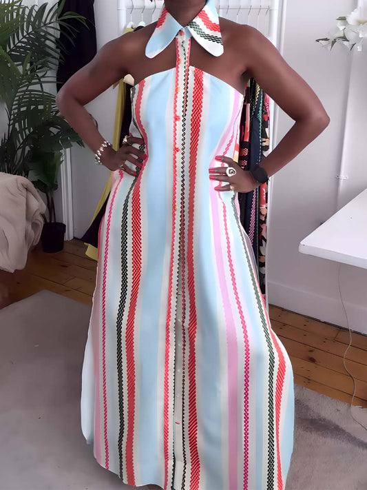 Diamond Striped Maxi Shirtdress