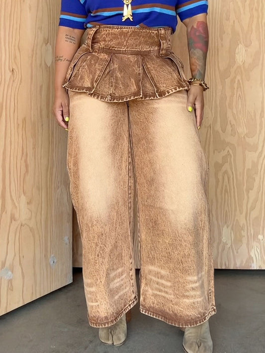 Pleated Skirt With Layered Fake Two-piece Trousers