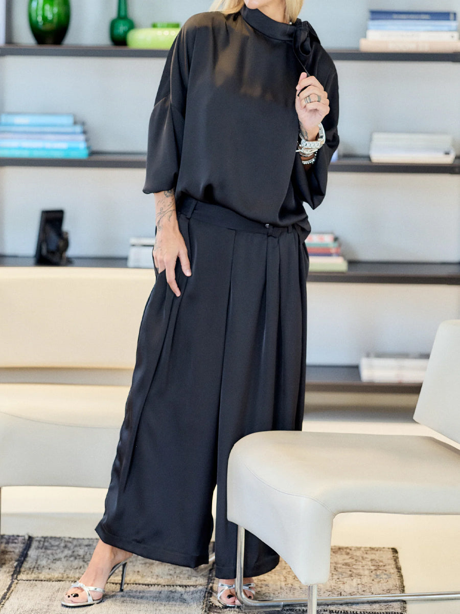 Graceful Shoulder Bow Satin Two Pieces Set