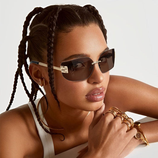 Rimless Y2K Sunglasses for Women Men Fashion Wrap Around Frame Trendy Shield Frameless Design