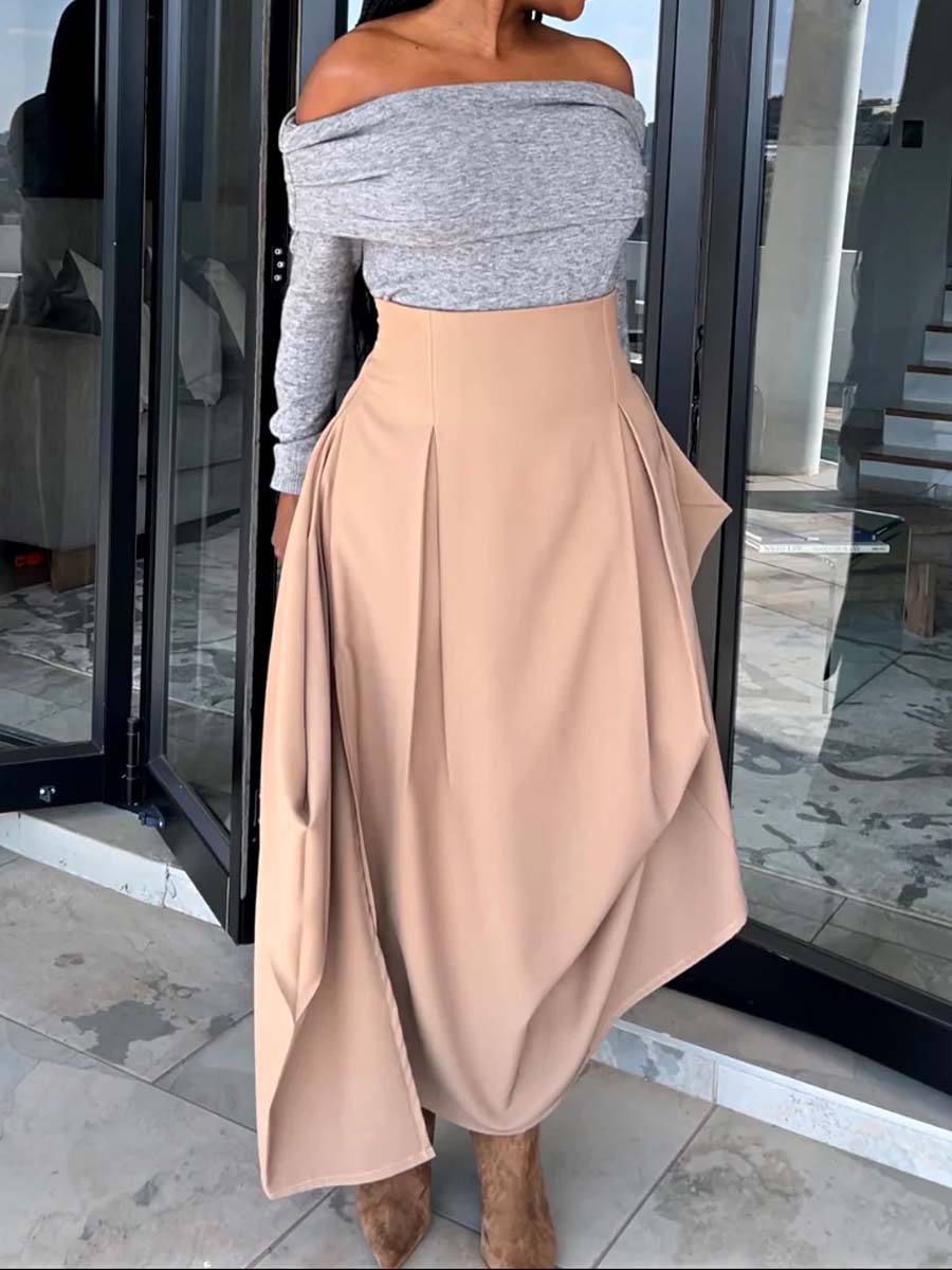 Khaki High Waist Split Belted Skirt