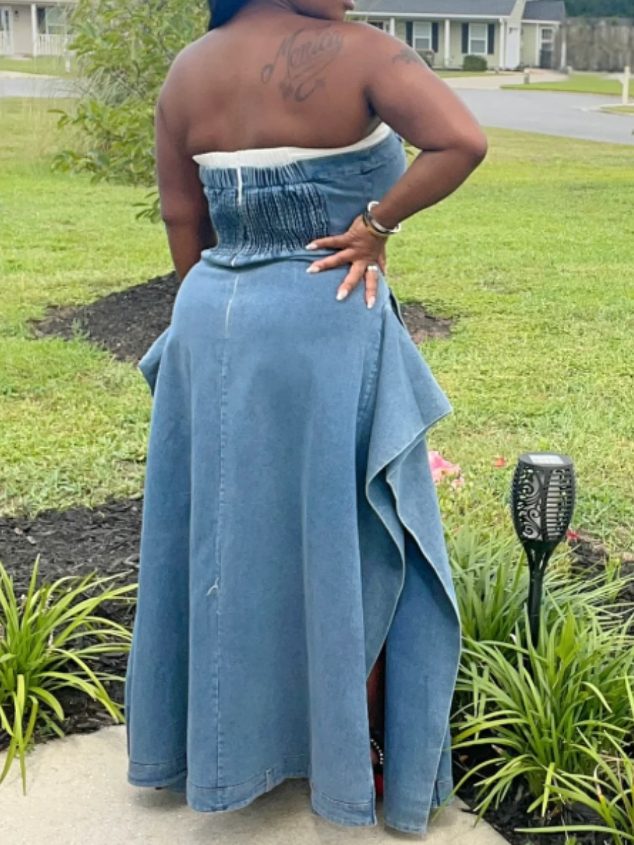 Denim Strapless Split Dress