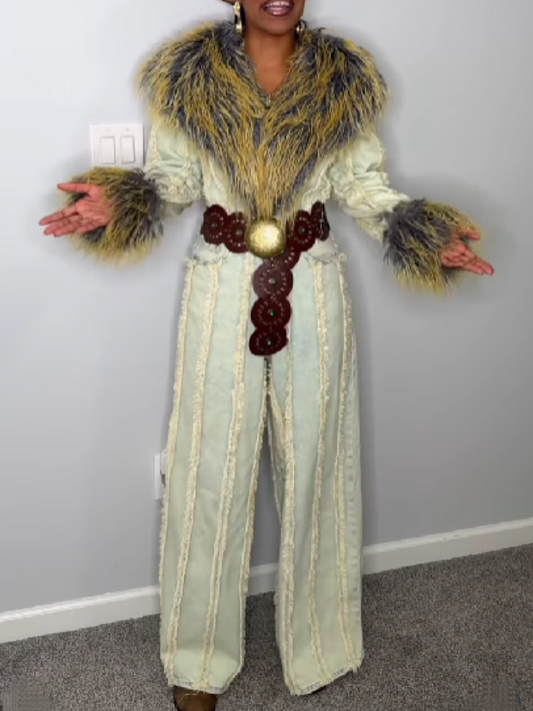 Denim Fur Jumpsuit