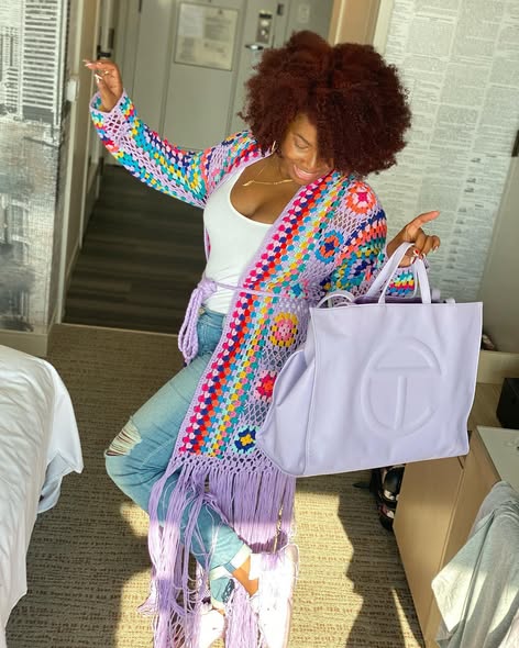 （✔️Free shipping） Crochet Cardigan with Bottom Fringe in Lavender