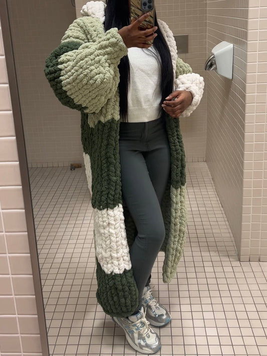 （✔️Free shipping）Color Block Hooded Knit Cardigan