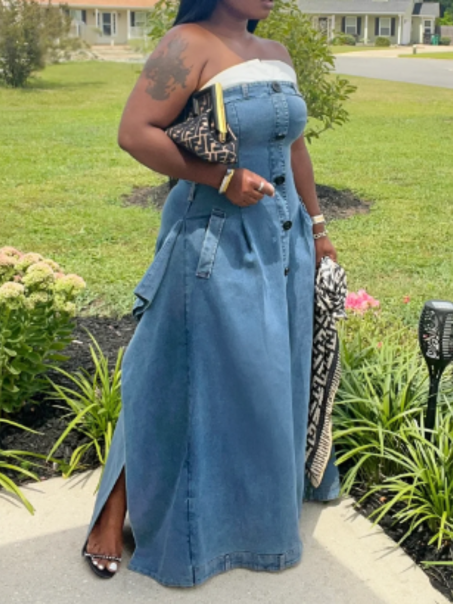 Denim Strapless Split Dress