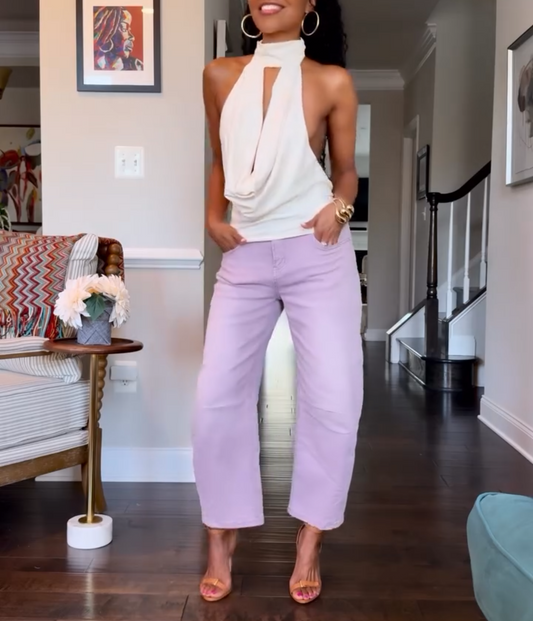 Sexy Open Back Draped Scarf NeckTop