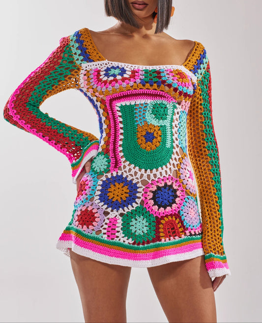 Crochet All Day Colorblock Mini Dress