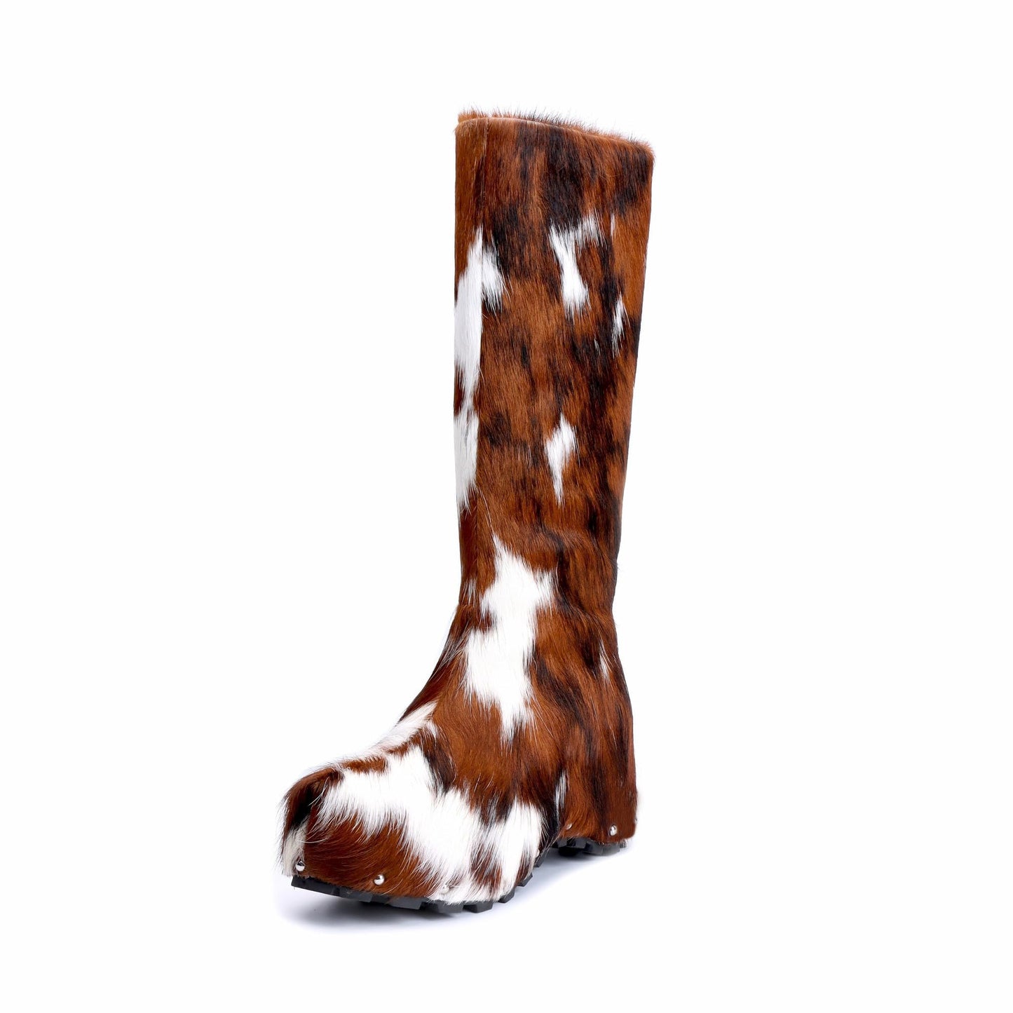 Platform Sole Imitation Calf Hair Knee-High Winter Boots