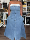 Denim Strapless Split Dress