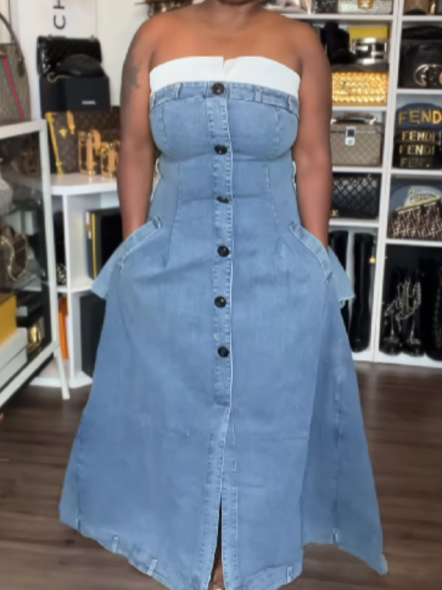 Denim Strapless Split Dress
