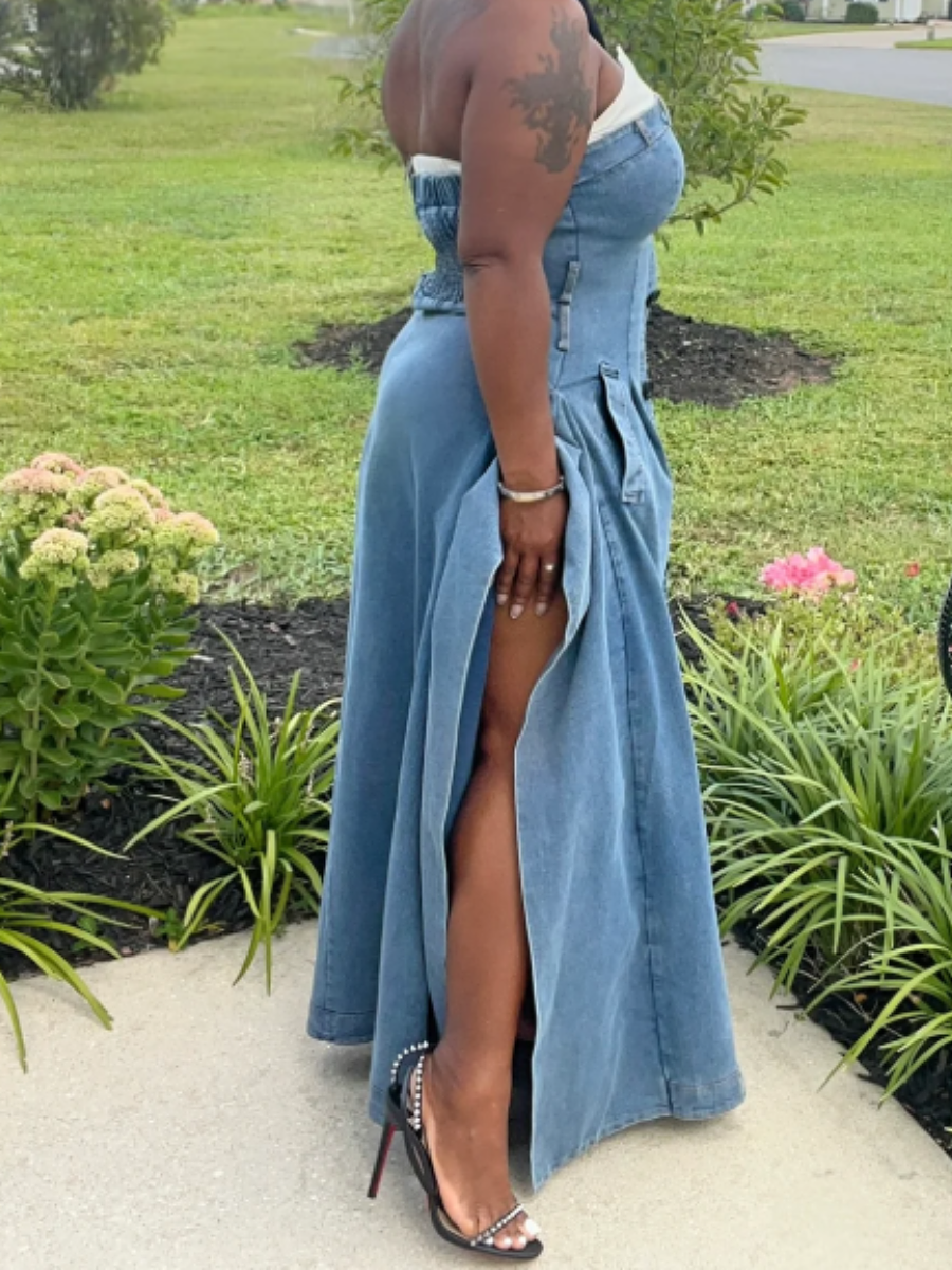 Denim Strapless Split Dress
