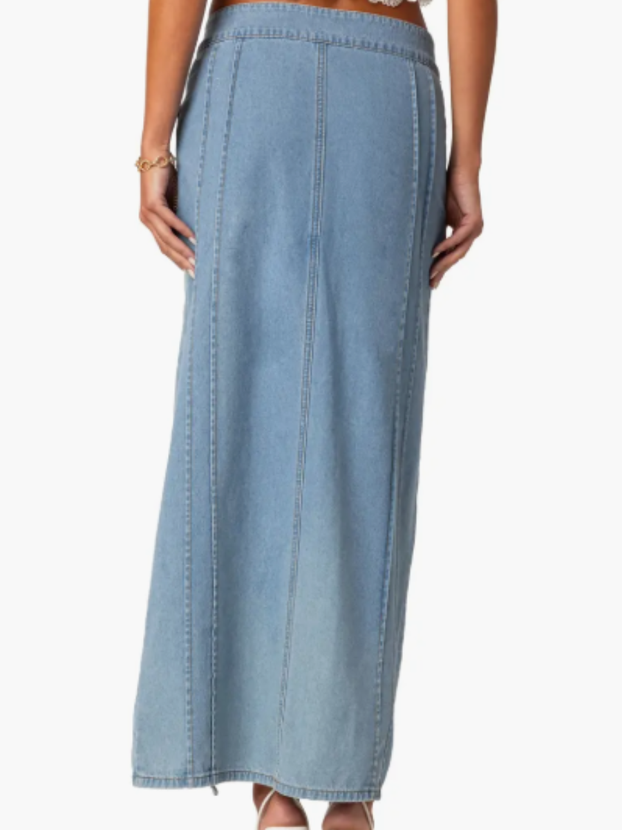 Denim Ruffled High Split Skirt