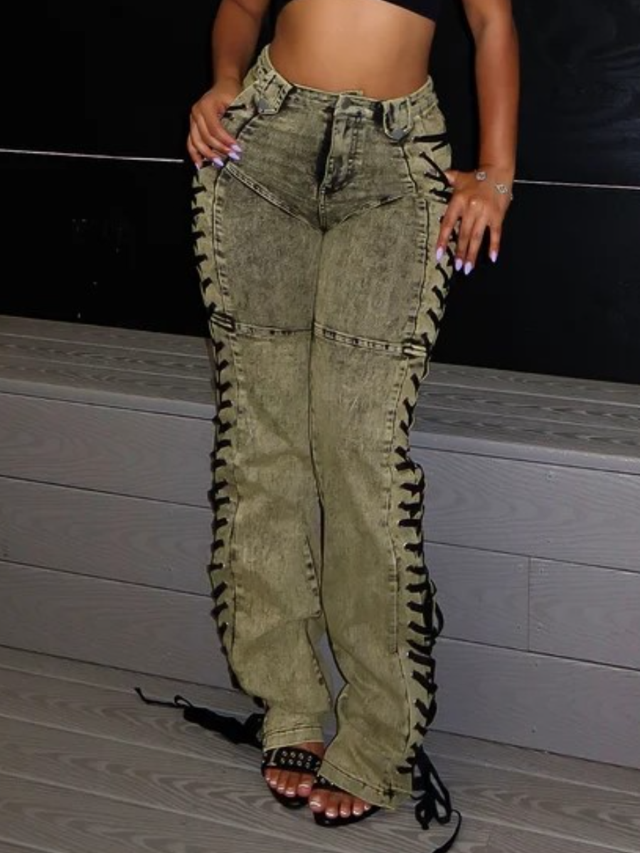 Stylish Strap Drawstring Jeans