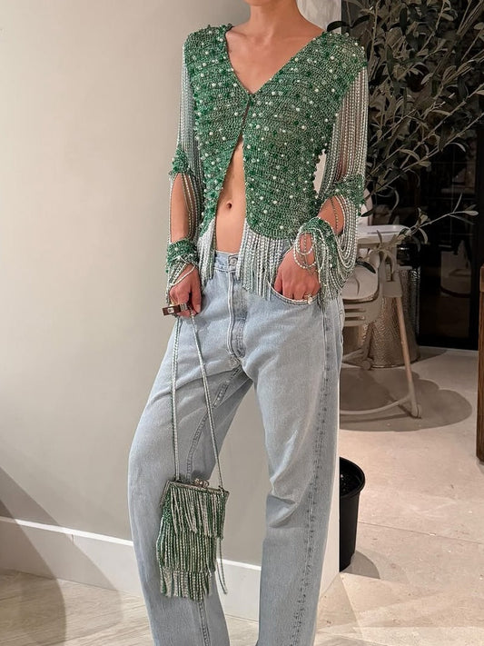 Crocheted Green Pearl Top
