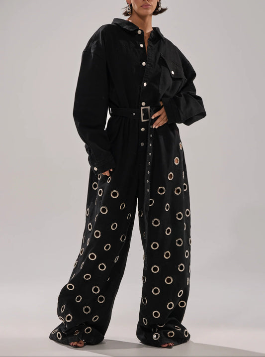 Denim Jumpsuit With Grommets