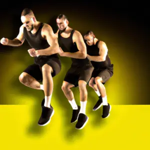 An image showcasing a dynamic fitness routine with individuals engaging in high-intensity cardio workouts
