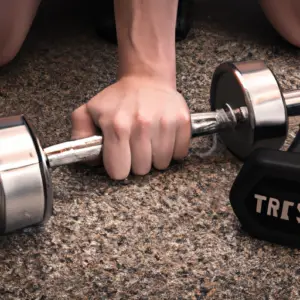 An image showcasing a fitness enthusiast at home, lifting dumbbells with proper form